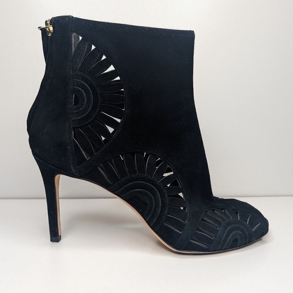 Tory Burch Leyla bootie open toe laser floral cut heel zip size 9.5